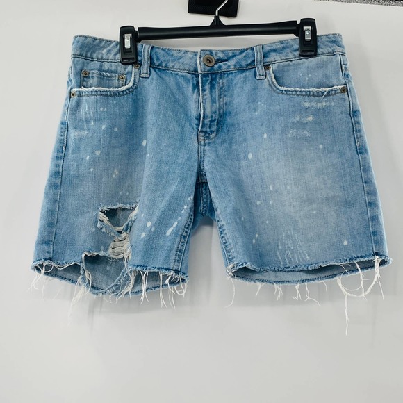 American Eagle Mid Rise Cut Off Raw Hem Short Distressed Bleached Tie Dye Size 6 - Picture 6 of 11